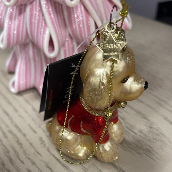 Christmas Santa Dog Blond Poodle Ornament Glitter Glass Vondels Amsterdam NWT - Picture 3 of 3